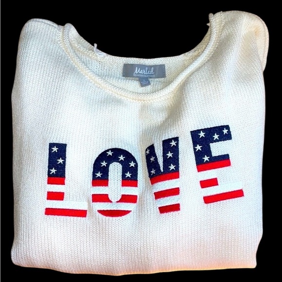 Marled Sweaters - Marled Cream Crew Neck Sweater with Americana Love Graphic